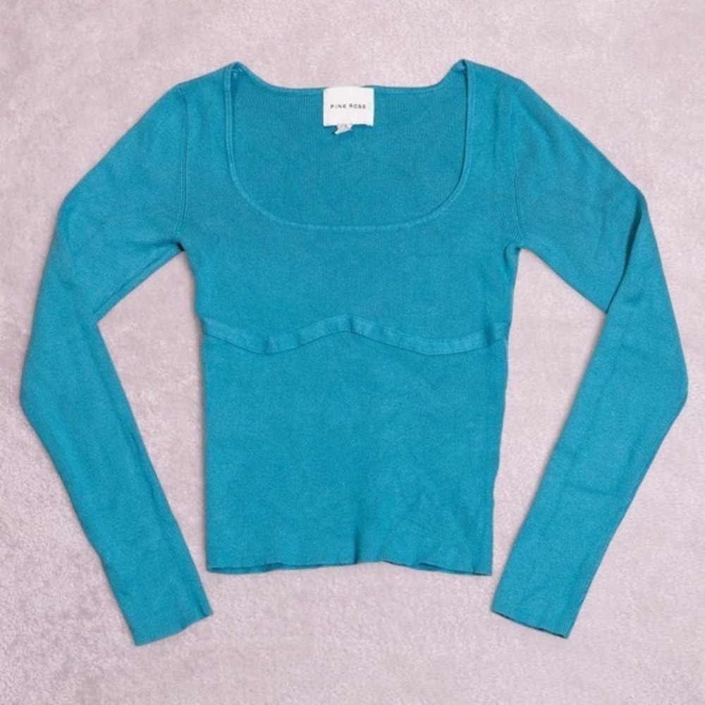 Teal long sleeve fitted ribbed‎ top
